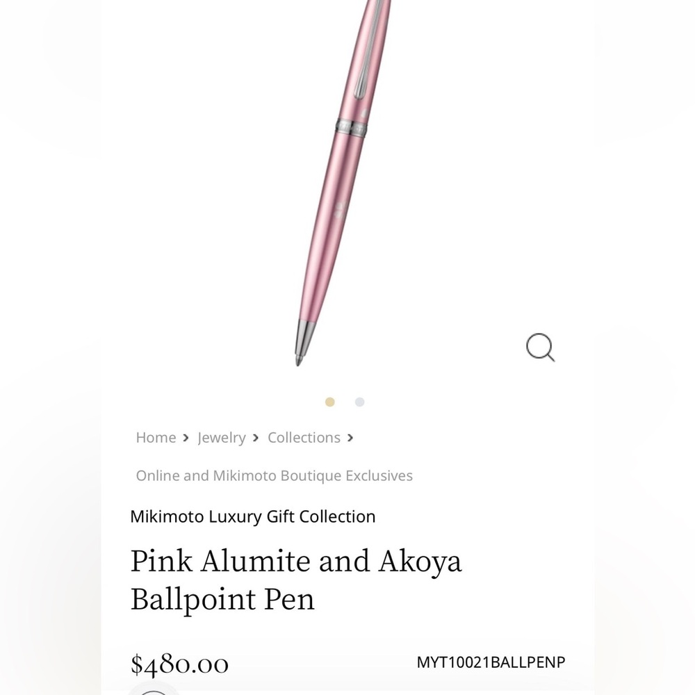 Mikimoto Pink Ballpoint Pen With Pearl
